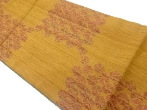 手織り紬絞り市松に花模様全通袋帯